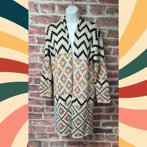 Debut Tan Geometric Open Cardigan Sweater – Women’s Medium